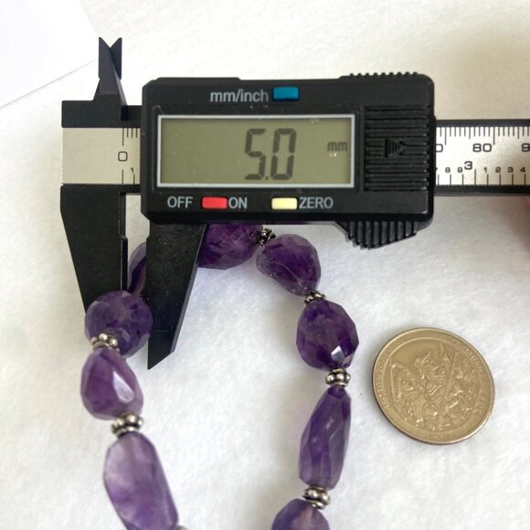Sterling Silver 925 Faceted Amethyst Chunk Beaded Bracelet 8" Fits 6.75" Wrist - Picture 16 of 16